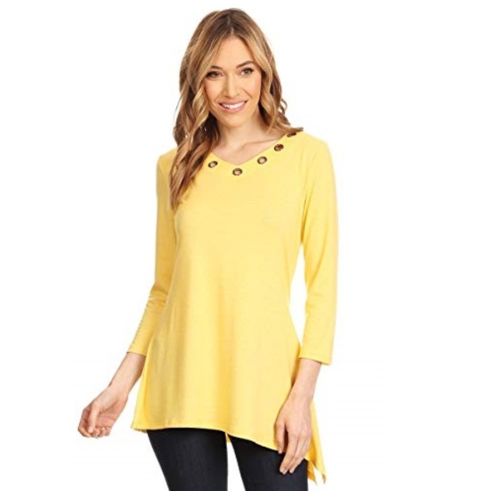 Women's Solid Color Yellow Blouse 3/4 Sleeves